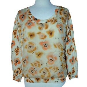 J. Jill  Floral Silk Overlay Long Sleeve Pullover Top Blouse Sz M Cream Peach